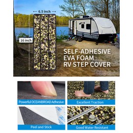 OCEANBROAD EVA Foam RV Step Cover 16''L x 6.5''W 4 Pack with Self Adhesive for Ladders Trailers Truck Campers Stair Treads, Camouflage Green