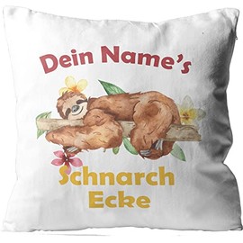WarmherzIch Kissen Dein Name Schnarchecke – Cushion Cover without Filling 45 cm – Cotton Cushion Cover – Gift of Your Name Sofa Couch Sloth