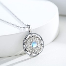 YueYuan Compass Necklace for Women 925 Sterling Silver Women's Compass Pendant Inspirational Compass Jewellery Gifts for Christmas, Graduation, Birthday, Sterling Silver, Moonstone