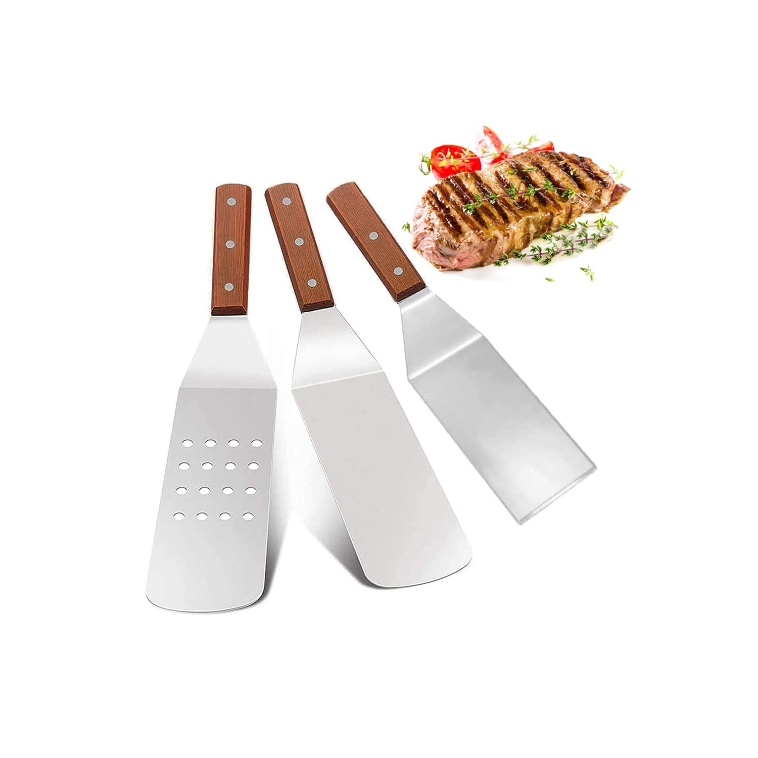 YANJIY Set of 3 Spatula Stainless Steel Set, Barbecue Turner Set ...