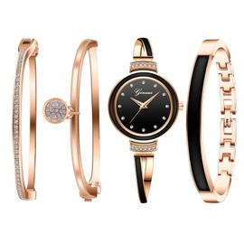 Avaner Bangle Watch and Bracelet Set, 4 Pcs Wrist Watch Bracelet Set Elegante Watch for Women