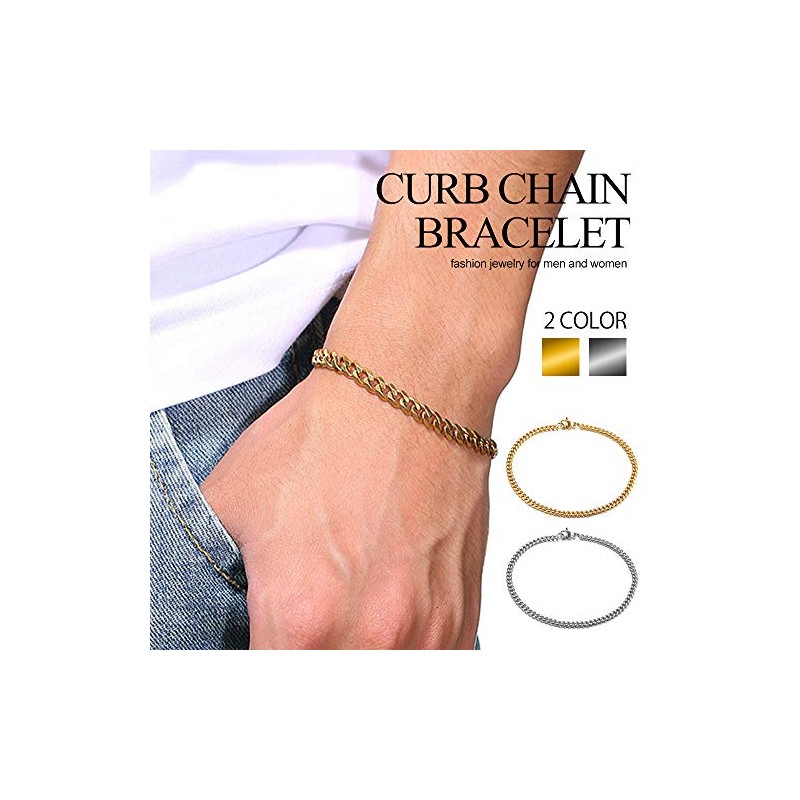 LUXSTAR Thin Curb Chain Bracelet, Hypoallergenic, Stainless Steel, Men's, Women's,