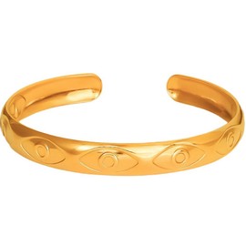 Jude Jewelers Stainless Steel Classic Plain Hammered Finish Evil Eye Style Open Cuff Bangle Bracelet (Gold)