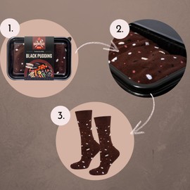 soxo Steak Socks Gifts for Men Funny Gift Men's Cotton Food Socks 40-45, Black Pudding