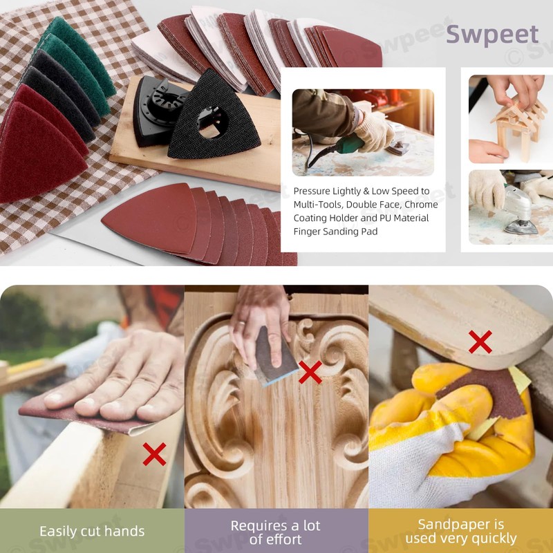 Swpeet 134Pcs Oscillating Tool Sanding Pads Kit, includes 2Pcs Triangle