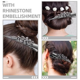 minkissy 2pcs Crystal Horn Clip Hair Rollers with Clips Billed Hair Clips Rhinestone Hair Clips Satin Ribbon Curler Hair Ribbon Curls Hair Clips for Styling Barrette Hot Rollers