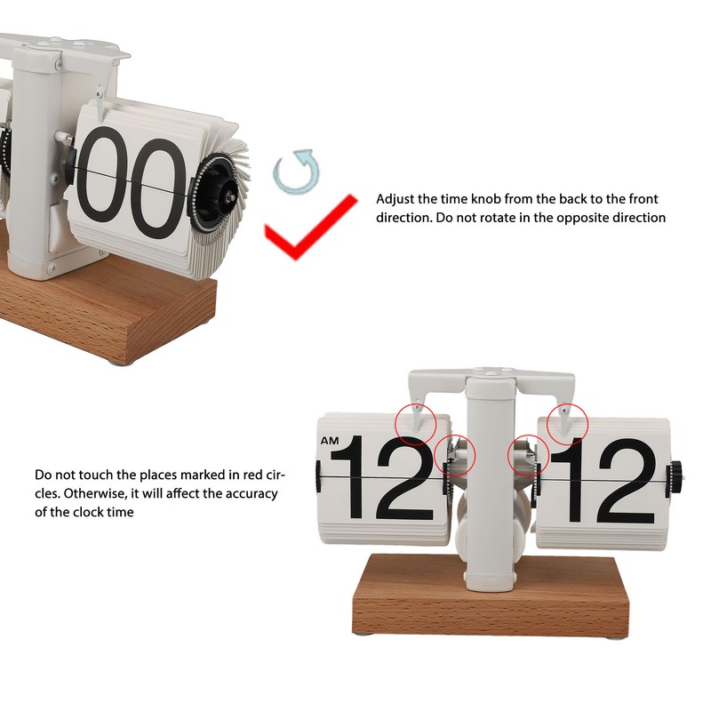 Flip Desk Clock Auto Mechanical Flip 12H AM PM Wood