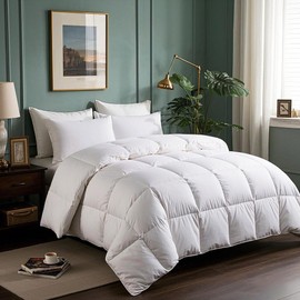 Serta Luxurious Goose Feathers Down Fiber Comforter King Size Duvet Insert, 100% Cotton, Hotel Quality Hypoallergenic Comforter, 59oz Light Warmth 106 x 90 in White