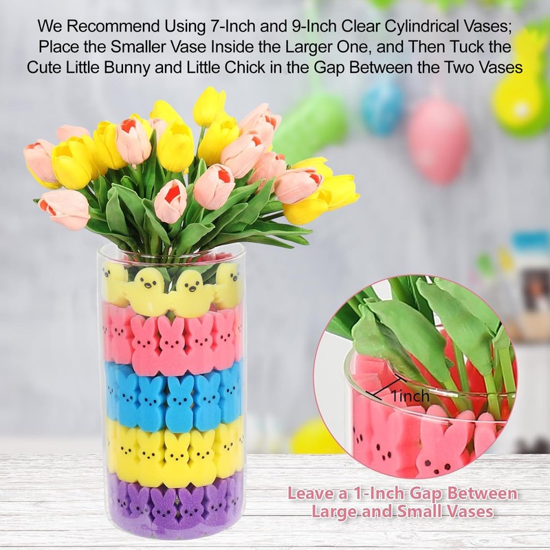 Lettry 64 Sponge Bunnies & 20 Yellow Chicks, Easter Vase
