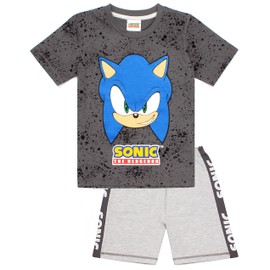 SONIC THE HEDGEHOG Pyjamas Boys Character Player Shirt Shorts PJS Set, gray