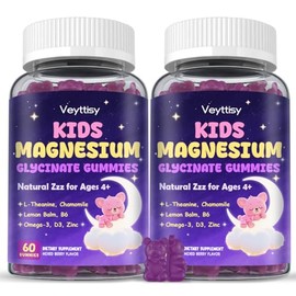 Magnesium Glycinate Gummies for Kids 4+: Sugar Free Magnesium Bisglycinate Gummy with Chamomile, L-Theanine, Lemon Balm, B6, Omega 3, Zinc - Gluten Fr