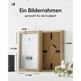 Heimlich® 1 x Picture Frame, 13 x 18 cm, Oak Frame, 1 Pack, Document Frame, Small Collage, Wooden Picture Frame, Poster, Real Wood Picture Frame, Photo Frame for Hanging