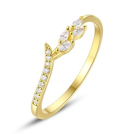 GLOQUAT 18K Gold Rings for Women Leaf Gold Plated Ring Vintage Cubic Zirconia Stackable Rings Wedding Band with Clear CZ Diamond Fake Engagement Ring Dainty Statement Eternity Rings Size 9