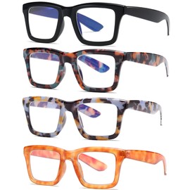 ZXYOO 4 Pack Oprah Style Reading Glasses for Women Men Blue Light Blocking Computer Square Metal Spring Readers(4 MIX+2.50)