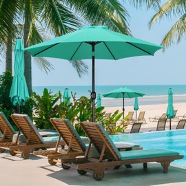 Yaheetech 9FT Garden Table Umbrella with 30lb Patio Umbrella Base, Patio Market Umbrella with Push Button Tilt, Crank and 8 Sturdy Ribs, Outdoor Patio Umbrella w/Base Included Heavy Duty - Turquoise