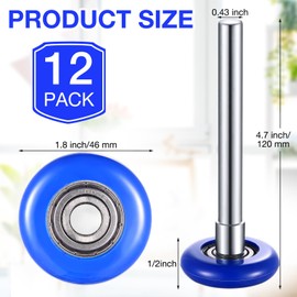 Funtery 12 Pcs Nylon Garage Door Roller 1.8 Inch Blue Garage Door Replacement Wheels for 2'' Track 6200ZZ 4.7'' Stem Quiet Seals Bearings Residential Commercial