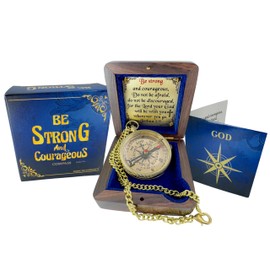 Be Strong and Courageous Brass Religious Compass Gift Confirmation Baptism Easter Christian Catholic Graduation Trekking Adventure Engraved Scripture Prayer Gift for Men Women Teenage Boys Girls