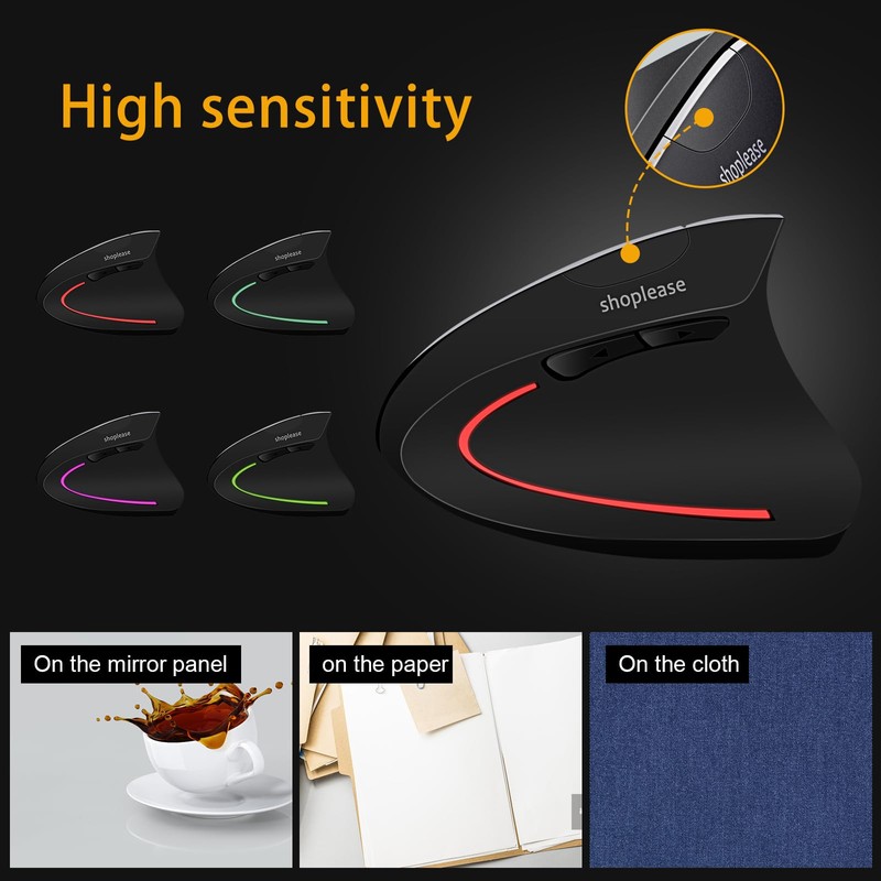shoplease Wired Vertical Mouse, Optical Ergonomic Mouse With 4 Adjustable