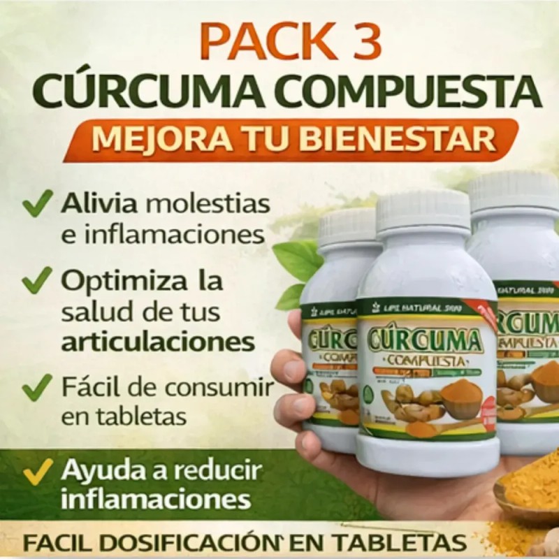 Cúrcuma Compuesta Anti Flamatorio 60 Tabletas Pack 3 Sin Sabor