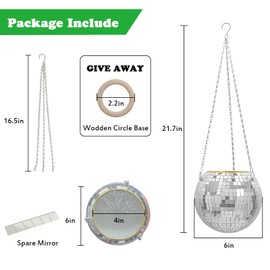 EKGOVRZ 6" Disco Ball Planter, Mirror Disco Ball Plant Pot for Indoor Plants with Hanging Chain, Flower Ball Disco Vase with Silver Mirror Glass for Wedding, Birthday, Party