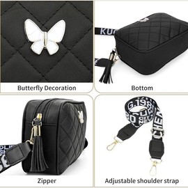 Small Quilted  Bag for Women Trendy Cross  Purse with Butterfly Design Crossbody Bag for Ladies - Color: #E Black Small Shoulder Bag