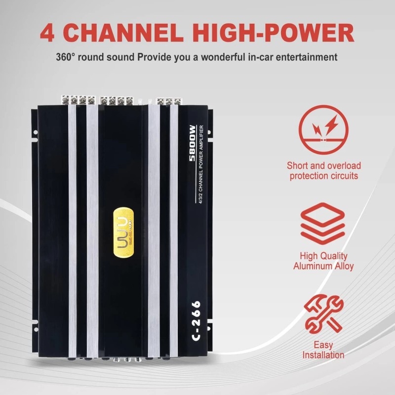 YaeCCC 4 Channel 5800W Car Truck Amplifier Stereo Audio Speaker