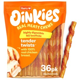 Hartz Oinkies Tender Twists with Real Chicken Breast Rawhide-Free Dog Treats, Highly Digestible Dog Chews, 36 Count