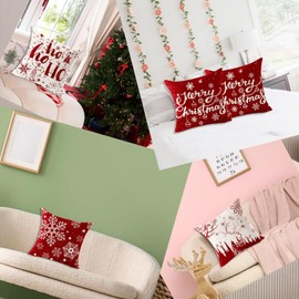 45x45cm Christmas Cushion Covers Set of 4 - Red Merry Christmas Snowman Decorative 18x18 Inch Pillow Case, Cotton Linen Covers Pillowcase for Sofa Car Home Decor Xmas Decoration (Red2-4pcs, 45cm*45cm)