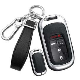 SANRILY PU Leather 3/4/5 Button Key Fob Cover Fit for Honda Civic 2022 2023 2024 Accord HR-V Pilot CR-V Keyless Key Case with Keychain Silver-Black
