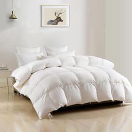 DWR Luxury Super King Down Feather Fibers Comforter, Ultra-Soft Cotton Blend Cover, Medium Weight for All Season Fluffy Duvet Insert with Ties (120x120 Inches, White)