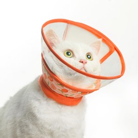 PUPTECK Cat Cone Collar Soft for Neck, Cat Recovery Collar to Stop Licking After Surgery, Adjustable Elizabethan Pet Collar for Small Medium Cats Kittens, Orange, M