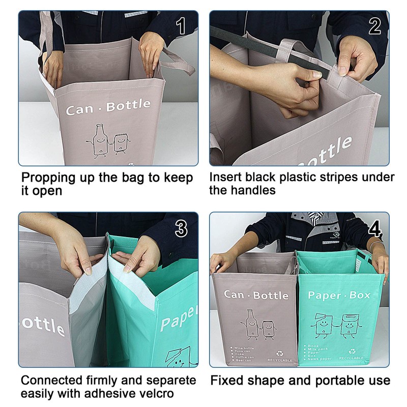 4 Packs Recycling Bags with handle Separate Sorting Organizer Woven