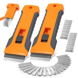 WRAPXPERT Razor Blade Scraper, 2 Pack Scraper Tool with 30pcs Extra Blades, Razor Scraper Tool for Glass, Glass Top Stove Scraper for Oven Door, Ceramic Cooktops, Ovens, Cooktop Scraper