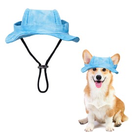 Dog Sun Hat,1PC Adjustable Princess Dog Bucket Hat with Ear Holes,Round Brim Dogs Visor Cap Pet Fisherman Hats for Pupies Small Dogs Cat Outdoor Sport (Blue, M)