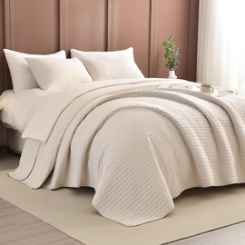 Lady Ann Oversized King Size Bedspread 128x120, 3pcs Extra Large Lightweight Summer Quilt Coverlet King Size,Wheat Cal King Quilt Bedding Blanket Thin Comforter Bed Cover Ultra Soft and Cozy