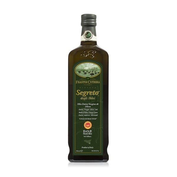 Frantoi Cutrera - Segreto Degli Iblei - Extra Virgin Olive Oil - Sicilian D.O.P Certified Italian, Pure 2022/23 Early Harvest First Cold Pressed, High In Polyphenols, 24.5 Fl Oz (Pack of 1)