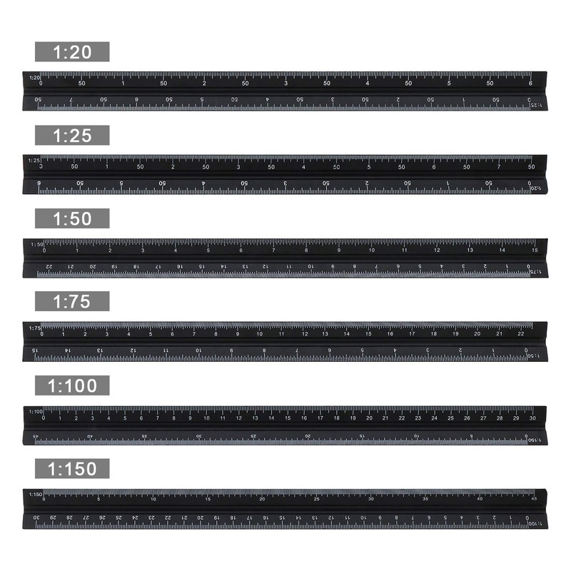 EMSea Triangular Scale Ruler 30cm Black Aluminum Alloy Metric Ruler