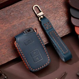 Leather Smart Car Key Cover Case Fob Holder Fit For Toyota 4 Runner Tundra Tacoma (Blue)