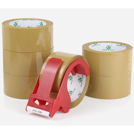 BOMEI PACK Cinta de Embalar Marrón, Cinta de Embalar con Dispensador para Envíos, Mudanzas y Embalajes, 6Rollos 1.88 Pulgadas x 50 Yardas (Marrón)