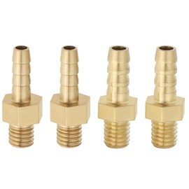 Wjelet Pack of 4 Brass Hose Connectors M5 x 0.8 with Barbed Hooks, Hose Coupling with Male Thread for 3 mm and 4 mm Hose, Thread Connector for Aquarium, Pond, Pool, Air and Water Hoses