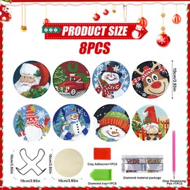 PLUSHCEWT 8 Pcs Christmas Diamond Painting Coasters with Holder,DIY Christmas Diamond Painting Coasters,5D Christmas Diamond Art Coaster for Adults Kids,Christmas Art Craft Supplies (Car Snowman)