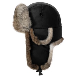 Harssidanzar CU606EU Aviator Hat Waterproof Winter Rabbit Fur Hats Lined Trapper Hat Aviator Hat for Men and Women, black