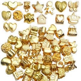 Golden Spacer Beads,100 Gram Large Hole Spacer Beads Metal Alloy Loose Beads Fit European Charm Bracelet for Jewelry Making Craft DIY