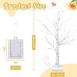 Leinuosen Lighted Family Tree Picture Frame Stand with 10 Hanging Photo Picture Frames Lighted Birch Family Tree 23.6'' Holds 10 Ornamental 2 x 3'' Frames for Christmas Table Decor