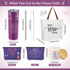 Skylety 4 Pcs Nurse Week Gift for Women 20oz Tumbler Tote Bag Makeup Bag Lavender Scented Candle for Nursing School Graduation Appreciation Thank You Gift for CNA Rn LPN LVN Practitioner(Purple)
