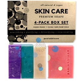 Solid Shower Gel Men & Women Soap Solid Soap Pack of 4 Soaps - with Shea, Olive, Coconut, Essential Oils: Patchouli, Lavender, Lemon, Eucalyptus - Natural Core Soap without Palm Oil