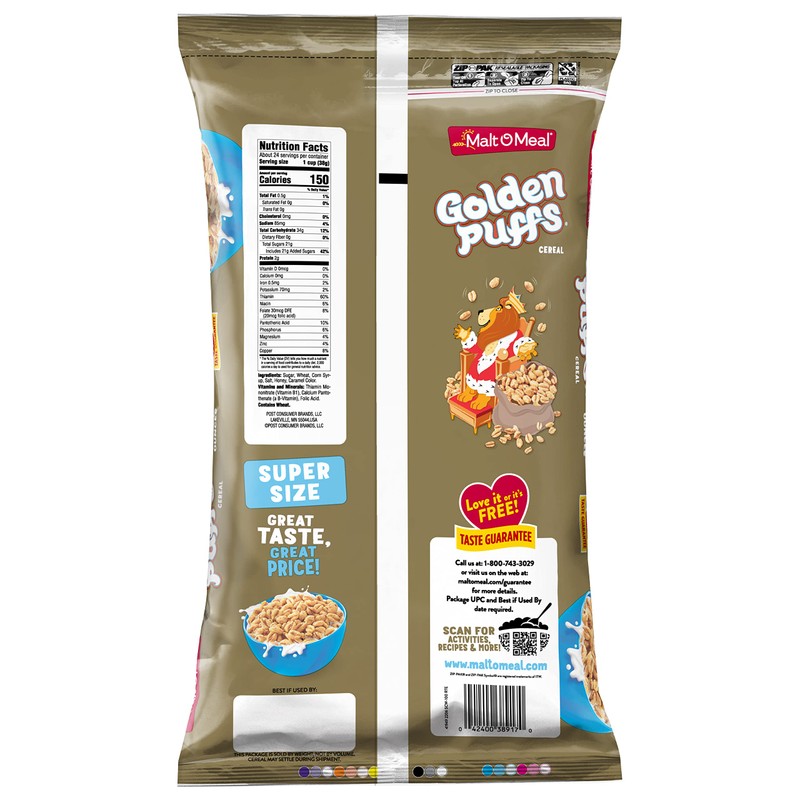 Malt-O-Meal Golden Puffs Sweetened Puffed Wheat Breakfast Cereal, Bulk Family