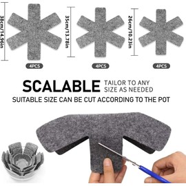 GUOYOU 12 Pcs Pot and Pan Protectors, Pot Dividers Pads, 3 Size Saucepan Protectors for Stacking, Adjustable Felt Thermal Insulation Mat, for Protecting and Separating Pot and Pan（26cm, 35cm, 38cm）
