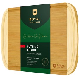 Bamboo Cutting Boards for Kitchen, Wood Chopping Boards with Juice Groove, Wooden Cutting Board for Vegetables, Fruit and Cheese | Charcuterie Serving Tray XL, 18” x 12”