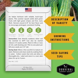 Cocozelle Zucchini Seed for Planting - 1 Packet with Instructions to Plant and Grow Cocozelle Zucchini in Your Home Vegetable Garden - Non-GMO Heirloom Variety - Survival Garden Seeds